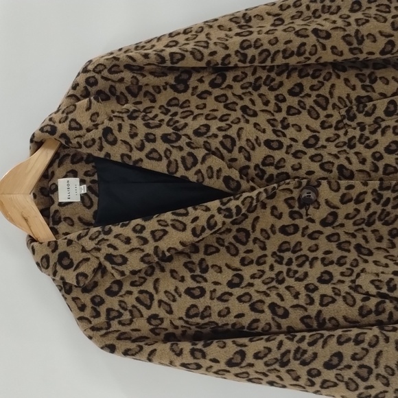 Ellison one button coat jacket size large fleece feel with pockets animal print - Picture 2 of 11